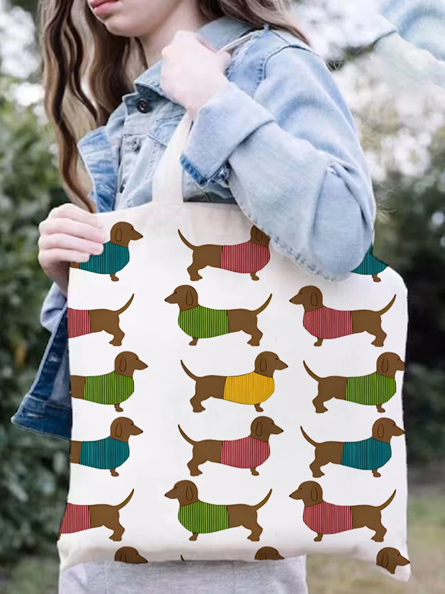 Cartoon Dog  Tote Bags Linen Shopper Bag Shoulder Bag Large Capacity Tote Bag Handbag Harajuku Animal Shopper Bags Cartoon Bags