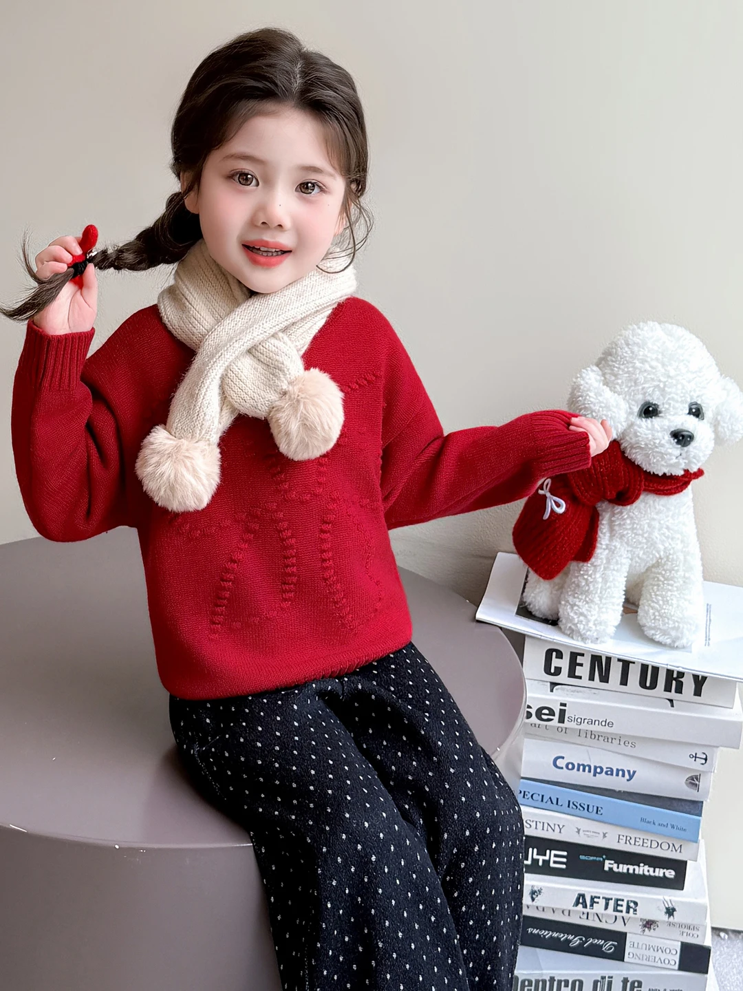 

Thiened Knitted Sweater for Little Girls Sweet Bowtie Design Warm Base Layer Top Trendy And Sli Autumn Winter Faion