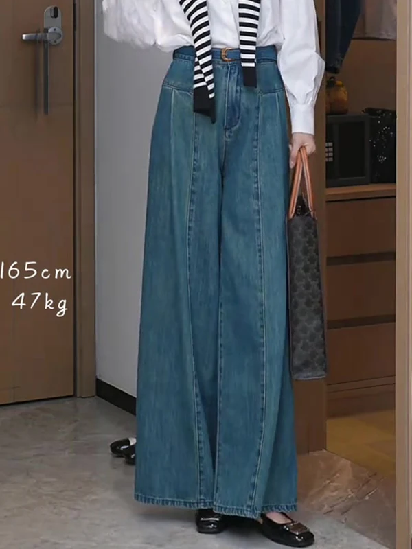 

Женские джинсы Donna в стиле Lazy Style: широкие штанины, удлиненные, с эффектом супер-похудения, высокая талия, однотонные, весна-лето