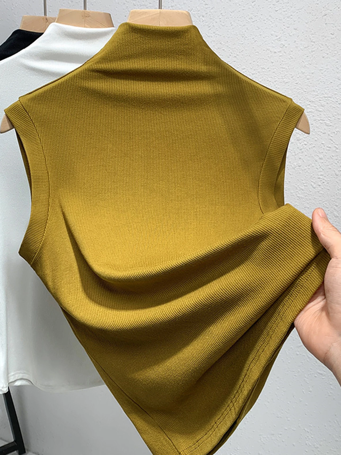 Slim Fit Knitted Vest Top f High Collar Svel Pure Color Inner Wear Base irt Commute Sle Korean Version Summer 2025