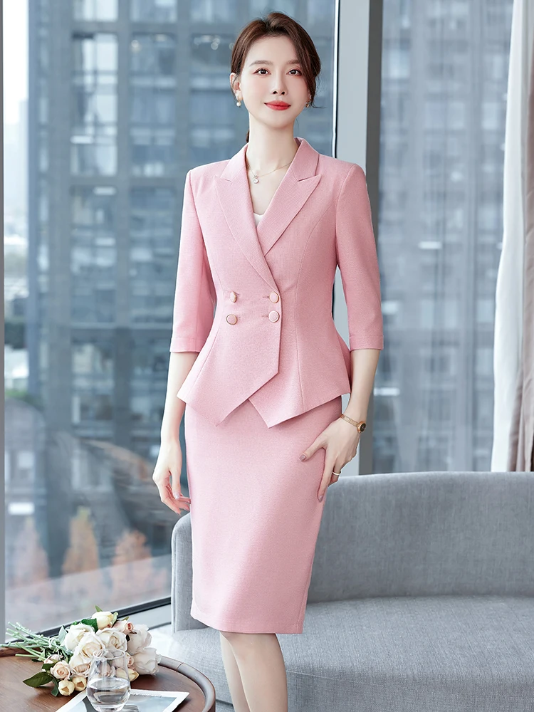 

Profional Thin Seven-Quarter Sve Women's Suit Set Spring Summer Front Desk Host Formal Wear Hotel Front Desk orm