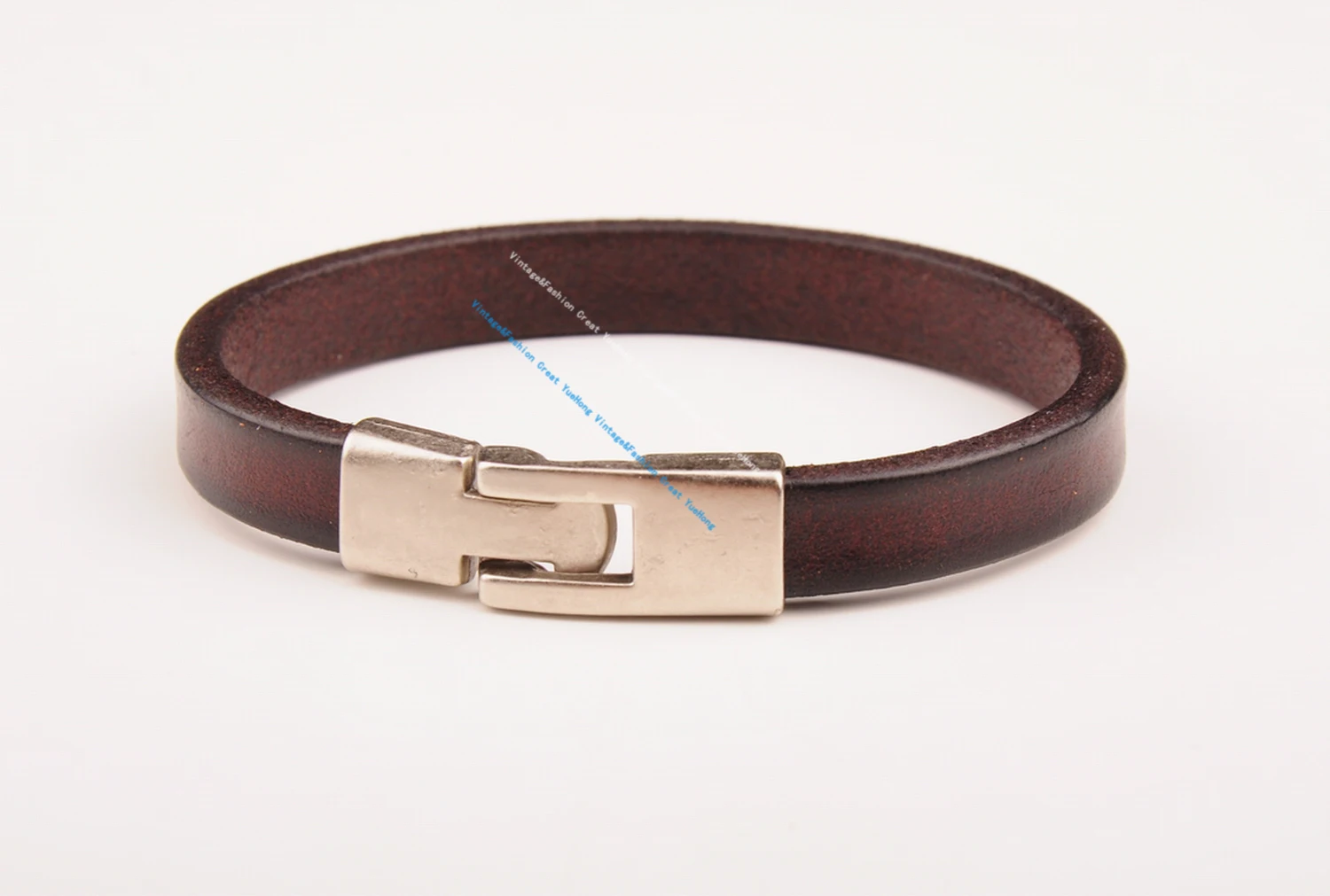 BL08 Brown New Mens Single Wrap Slim Plain Leather Cuff Bracelet Wristband New