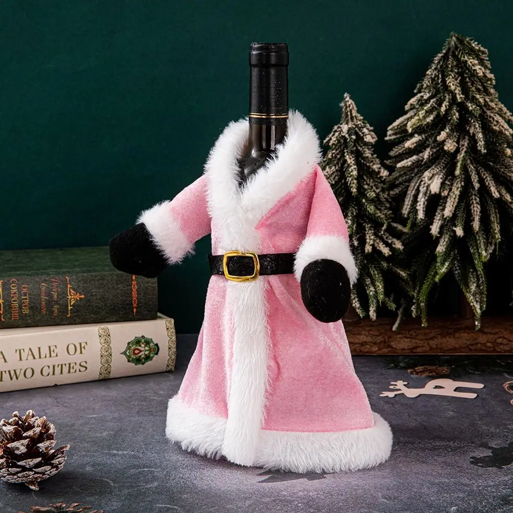 2 Pcs Creative Christmas Wine Bottle Cover High Grade Fancy Christmas Decoration Supplies Cute Pink Velvet Dress