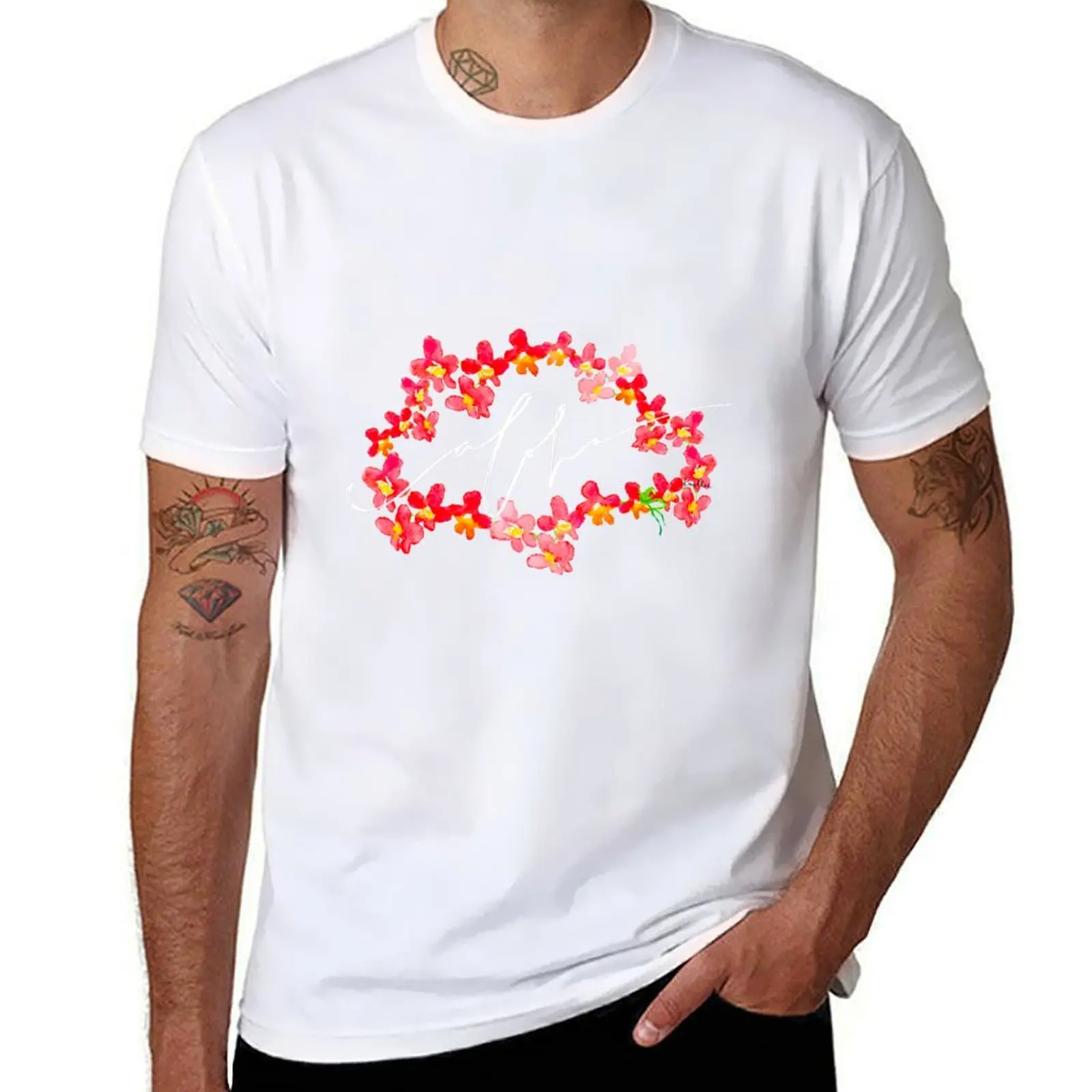 

Aloha Orange Orchid Lei T-Shirt cotton t shirts high quality t shirt man luxury T-Shirt
