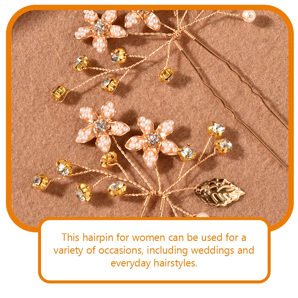 

2pcs Gold Leaf Forks Flower Hairpin For Women Wedding Bridal Hair Accessories Bun Stick Updo Hair Fork Party Prom Use