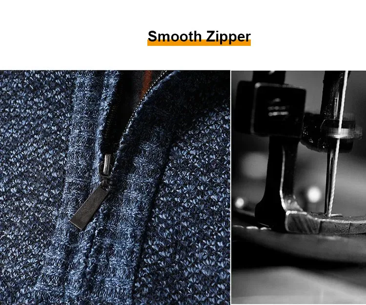 Herbst Winter männer Gepolsterte Pullover Mock Neck Halb Zipper Warme Verdickt Einfarbig Casual Pullover Männlichen Mode Strickwaren – Detail 5