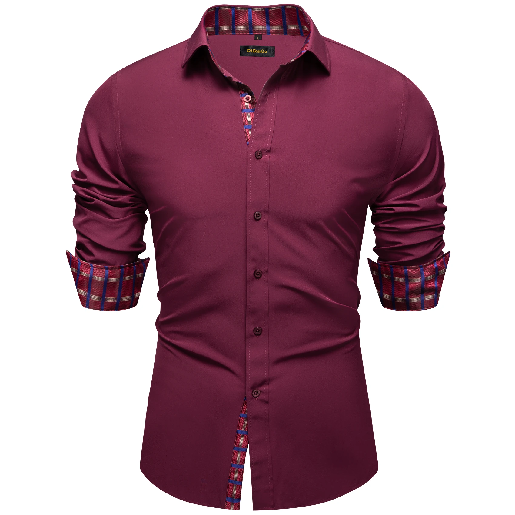 Fashion Burgundy Red Men Luxury Shirt Spring Fall Shirts For Man Long Sleeve Formal Button Collar Male Wear Designer camisa Gift