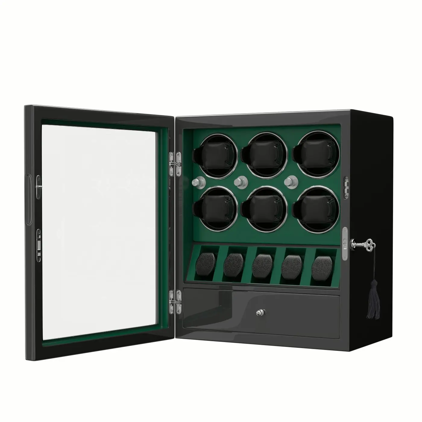 6 اللفافات ساعة للساعات التلقائي مع 5 حامل ساعة منظم صندوق تخزين LED ضوء-أخضر