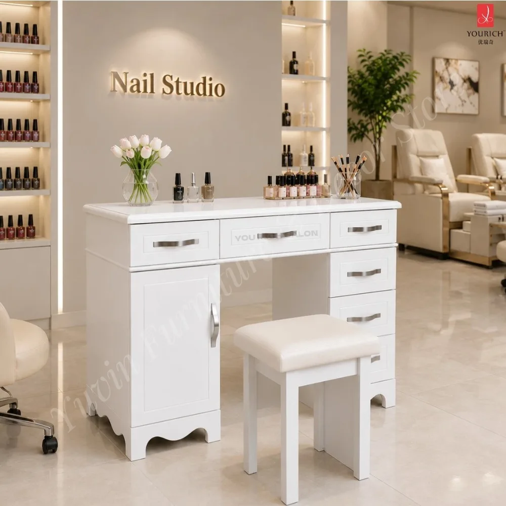 Modern Premium Nail Table Multi-functional Manicure Table Classic Durable Beauty Salon Furniture for Barbershop Studio Nail Shop