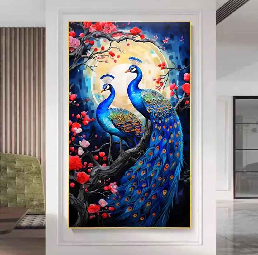 

9ct 60x98cm Peacocks Embroidery DIY Chinese Style Printed Kits Cross Stitch Needlework Set Home Decor Crafts