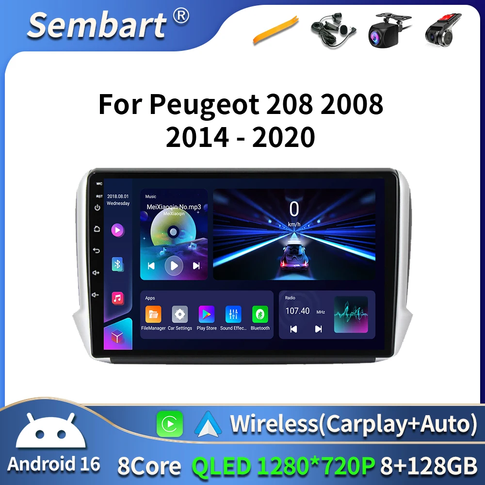 

Android 16 Navigation Multimedia Player For Peugeot 2008 208 Series 2012 2013 2014 - 2020 Carplay Auto Stereo BT video Car radio