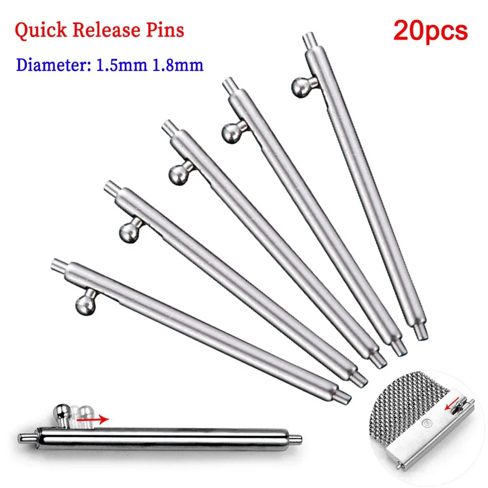 20pcs Quick Release Diameter 1.5mm 1.8mm Watchband Link Pin 12 13 14 15 16 17 18 19 20 21 22 24mm Stainless Steel Spring Bars