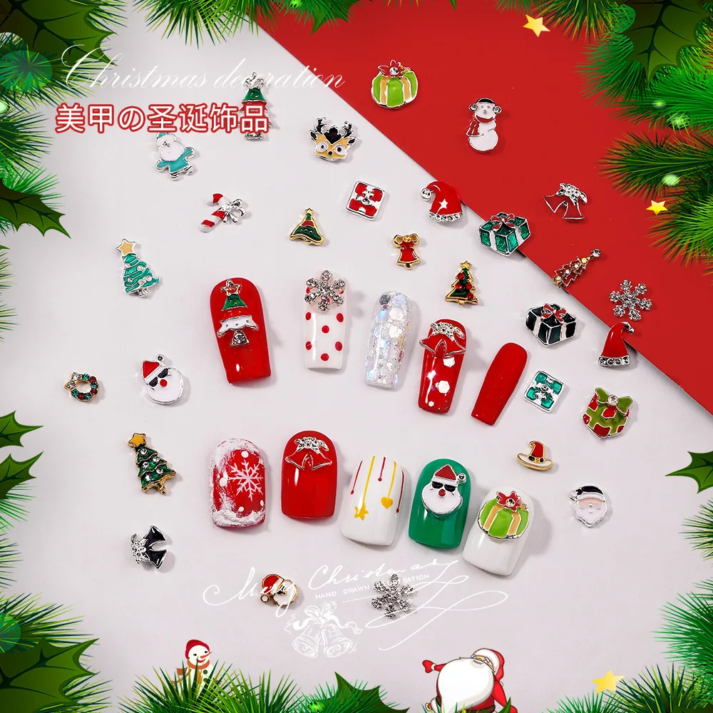 27 Designs Weihnachten Baum socke schneeflocke Nail art Dekorationen Legierung Metall DIY 3D Nagel Strass Zubehör Schmuck SNHJ11