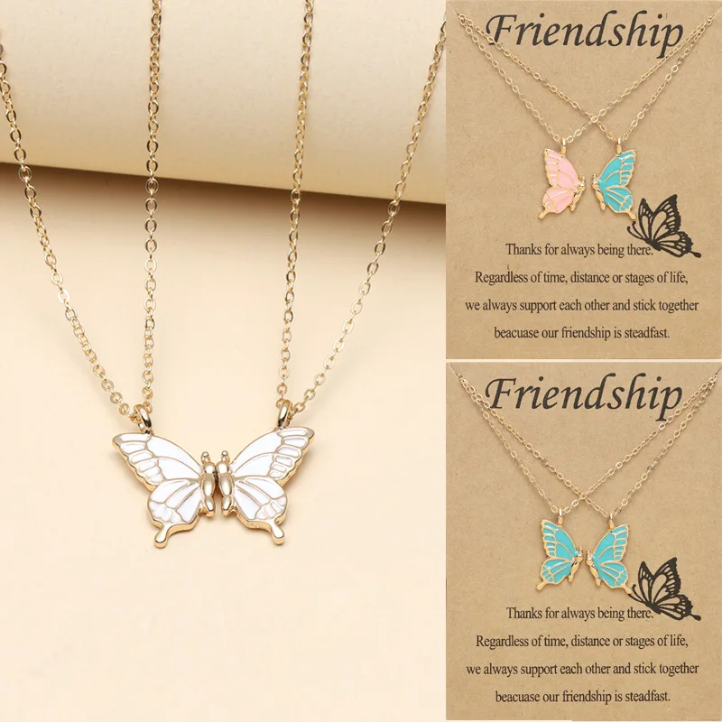 1Pairs Butterfly Best Friend Necklaces for 2 Girls Lover Couple Necklace Long Distance Fashion Jewelry Birthday Party Gifts