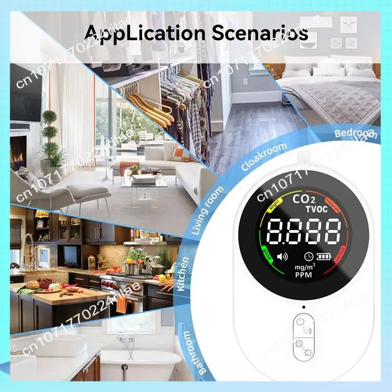 A17Z CO2-detector, monitor voor luchtkwaliteit binnenshuis, 2in1 kooldioxidedetector luchtkwaliteitsmonitor, TVOC-meter, voor kantoor thuis