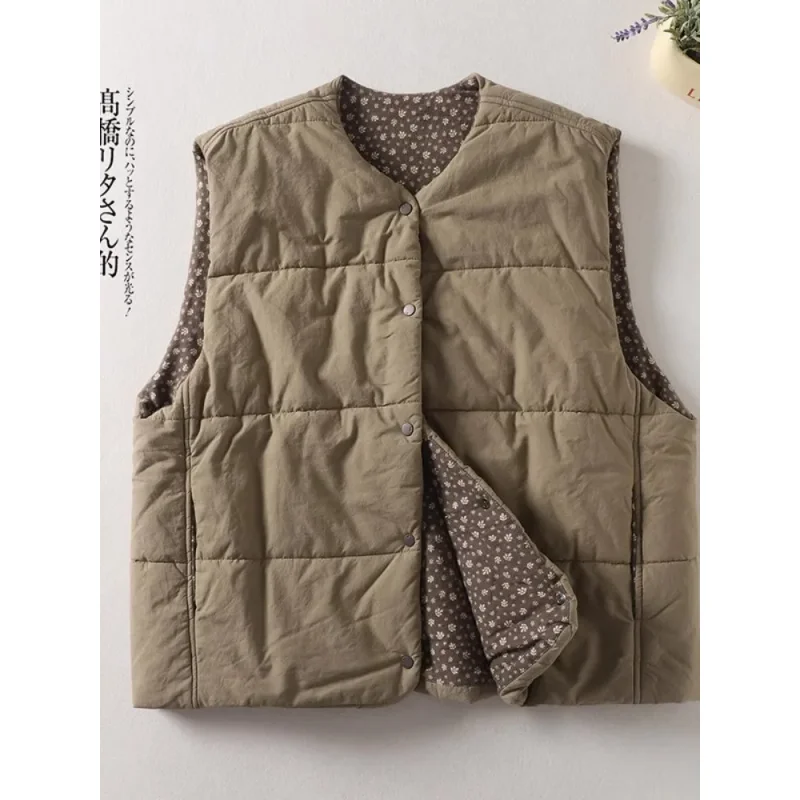 Chalecos acolchados Vintage para mujer, chaquetas femeninas informales de gran tamaño sin mangas con forro grueso y cálido, novedad de invierno 2025
