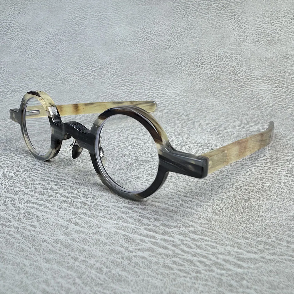 

Eyeglass Frames Unique Vintage Round Small Handmade Honey Black Horn Prescription Man Women Glasses Frame Optical Lenses Eyewear