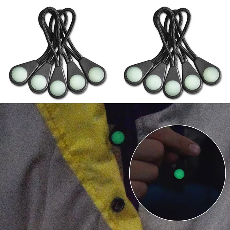 5Pcs Luminous Zipper Pull Rope Glow in The Dark Zipper Head Anti-lost Backpack Clothes Jackets Slider DIY Repair Kit Sewing Tool