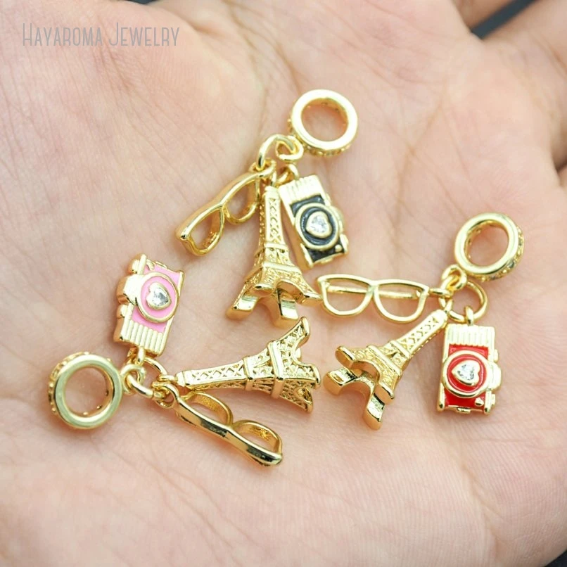 10Pcs Jewelry Camera Geometric Iron Tower Eyeglasses Gold Color Enamel Metal Copper Wholesale Pendant