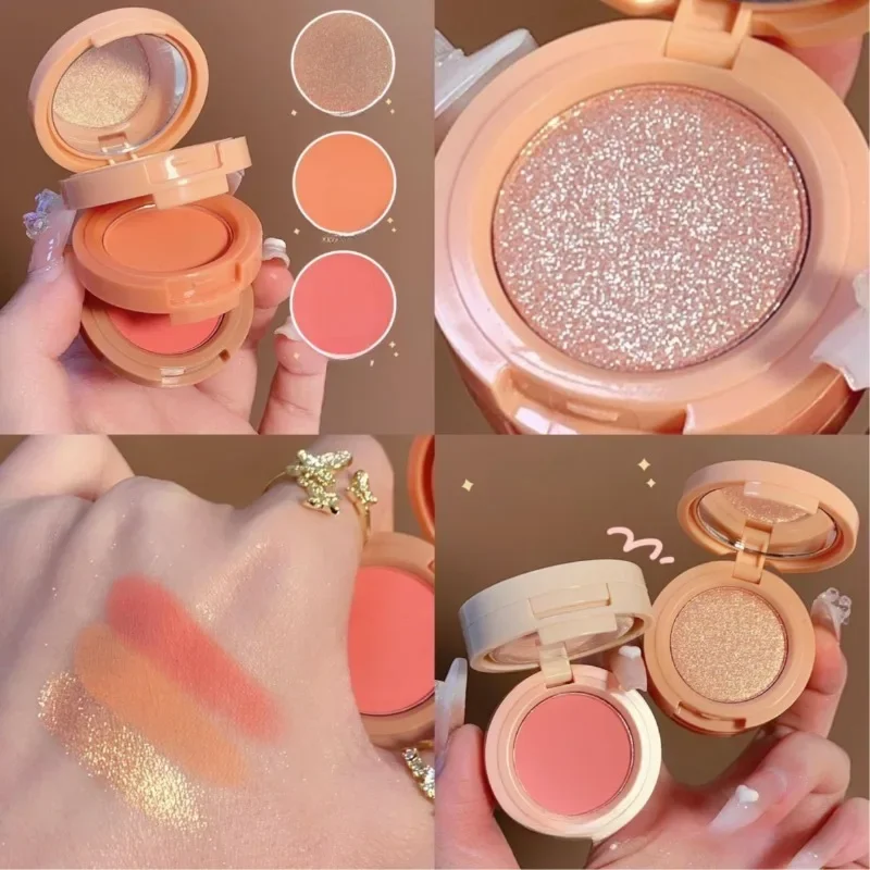 Three-color Blush Matte Natural Blush To Brighten Face Waterproof Facial Contour Cosmetics Blush Powder Soft Women's Cosmetics