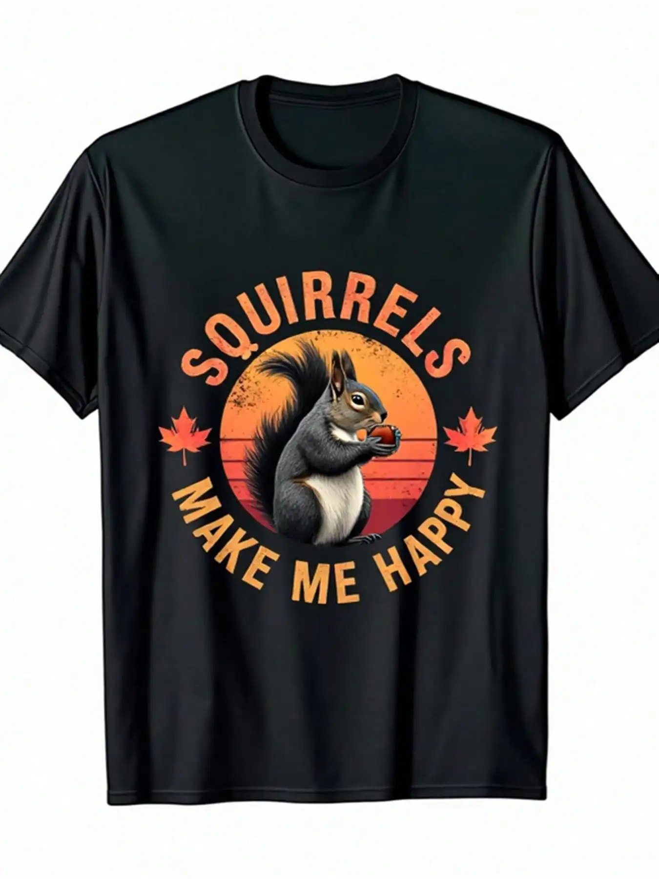 Retro Squirrel Love - Vintage Forest Animal-Shirt, Autumn Leaves And Sunset Design | G, Round Neck, Casual Style, Suitable All Seasons-EtcLocal Community Stores Offer Quick Delivery Of Stock, Soft Cotton A Comfortable Experience, And Special DiscountsSuit