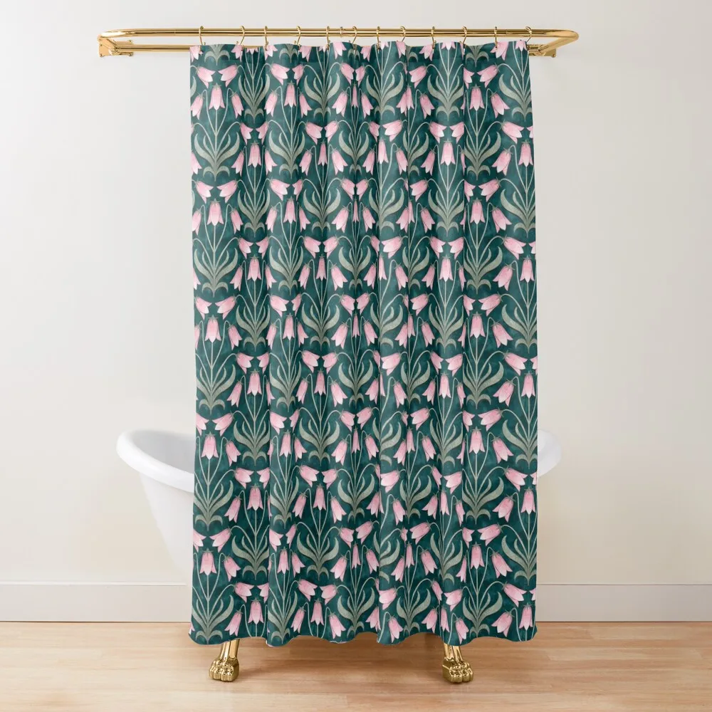 

Art Nouveau Bellflower Emerald Green and Pink Shower Curtain In The Bathroom For Bathroom Elegant Bathroom Curtain