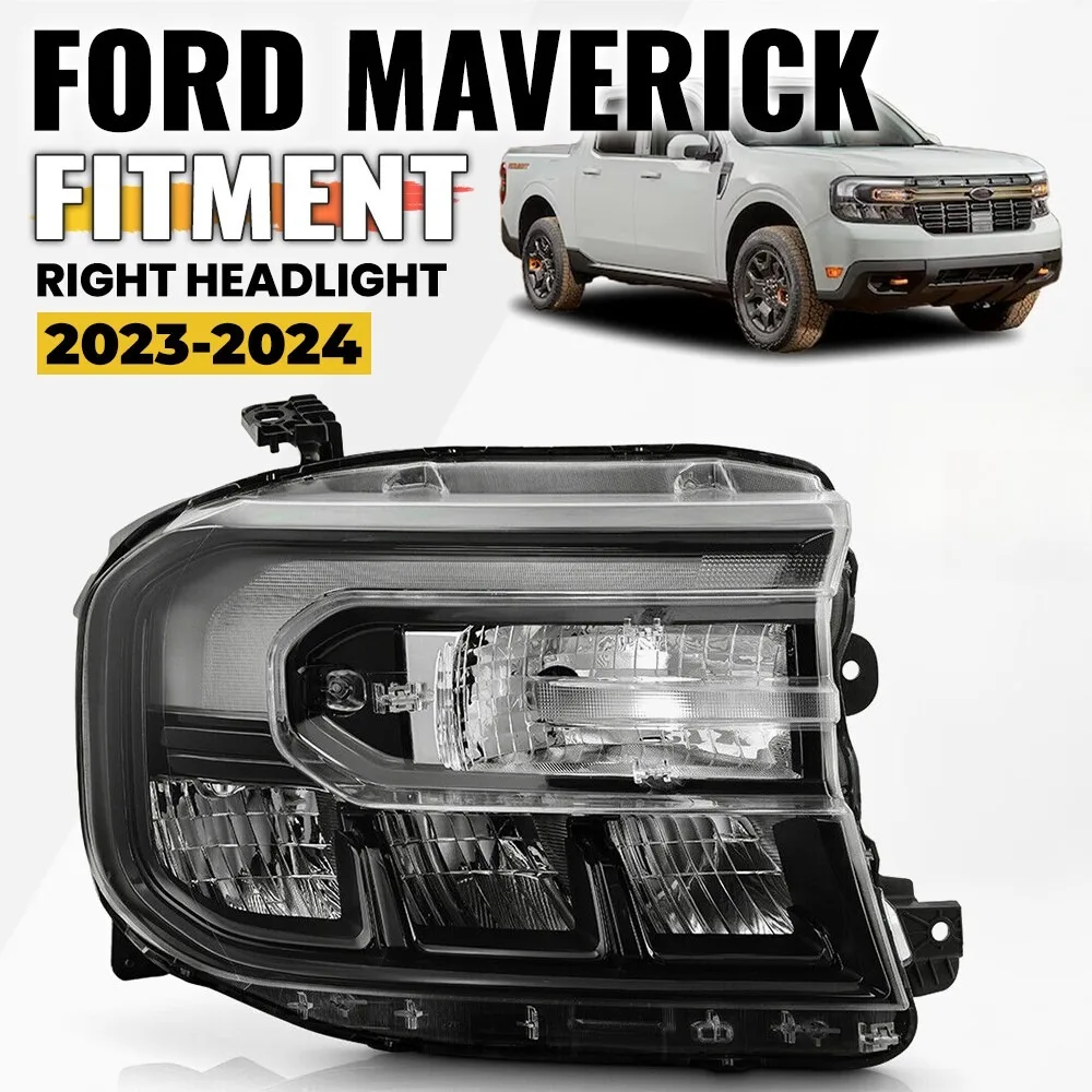 

For 2023-2024 Ford Maverick Headlight w/ LED DRL Passenger Side Black Housing