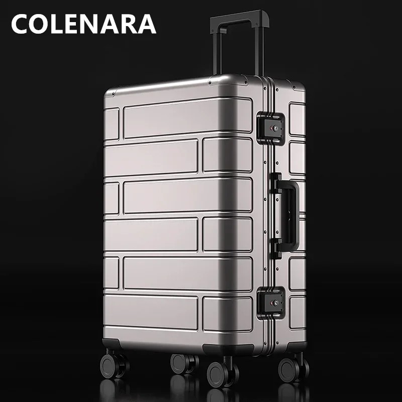 COLENARA Cabin Suitcase All Aluminum Magnesium Alloy Trolley Case 20"24"28 Inch boarding Box Universal Carry-on Travel Luggage