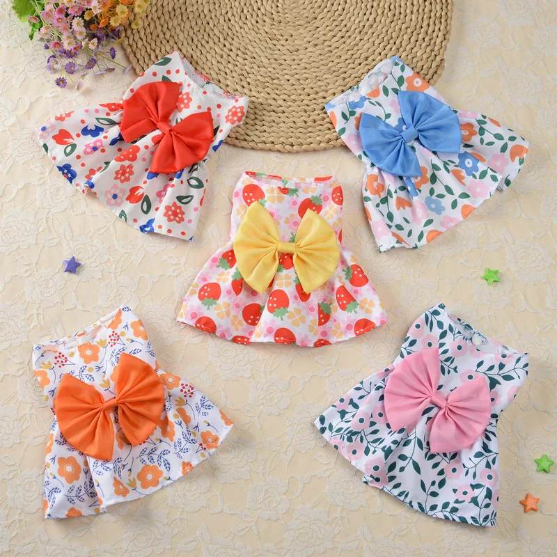 Floral Princess Dress Summer Dog Clothes Thin Pet Dog Wedding Dresses With Bow Soft Printed Party Skirt For Small Dogs Vestido