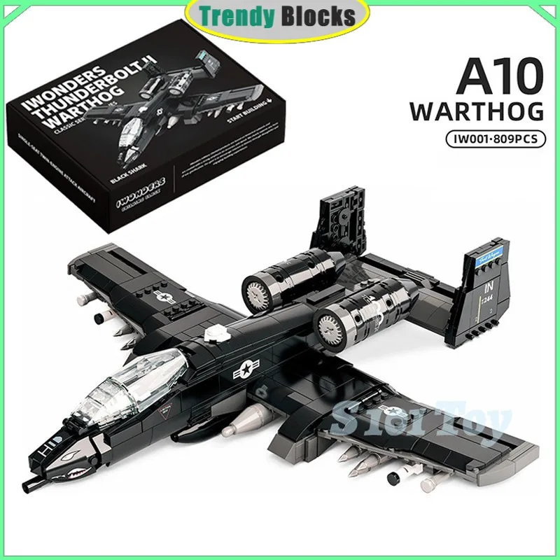 Blocs de construction A10 Warthog Thunderbolt Fighter Jet, avion d'attaque de l'armée, briques décoratives à collectionner, jouet, cadeau d'anniversaire pour garçon
