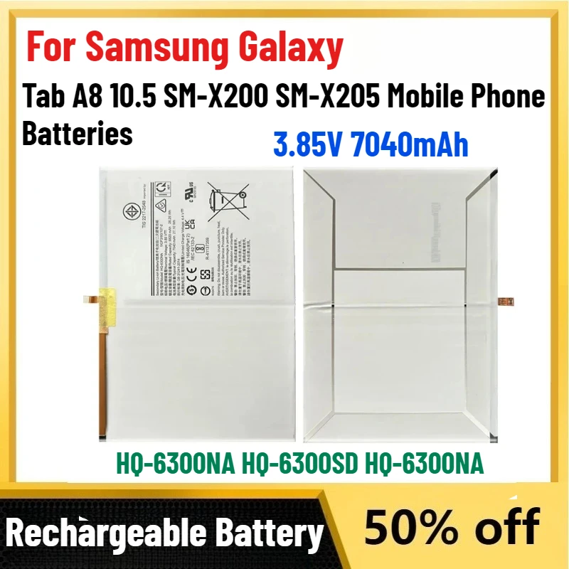 

Аккумулятор высокой емкости 3,85 В 7040 мАч HQ-6300NA HQ-6300SD для Samsung Galaxy Tab A8 10,5 SM-X200 SM-X205, аккумуляторы для мобильных телефонов
