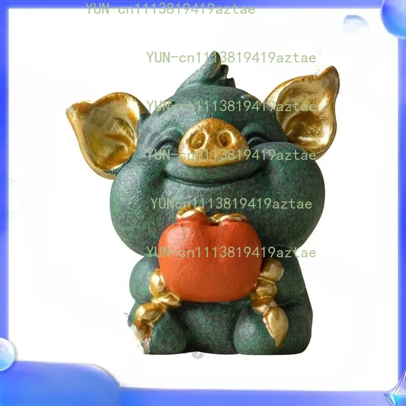 Bull market Daji color gold desktop small ornament blue sand stone creative home decoration new Chinese style Guochao tea