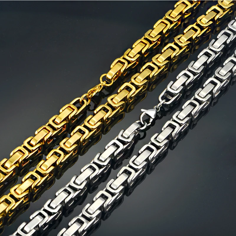 Men\'s Thick Chains Punk 8MM Male Gold Silver Color Heavy Huge Byzantine Link Chain Necklace Stainless Steel Jewelry Dropshipping