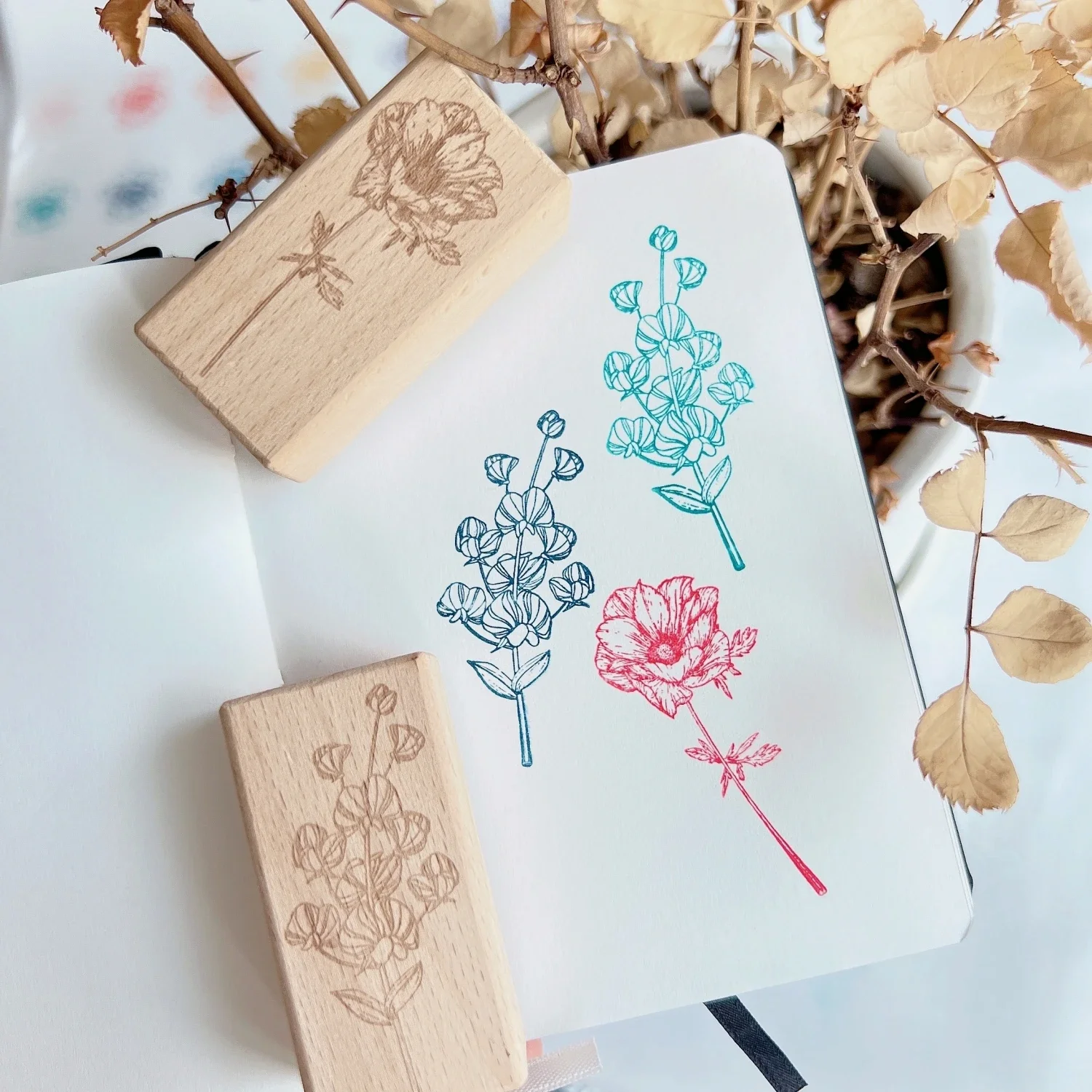 Diy Wooden Stamp Rubber Scrapbooking Journal WT Falling Groove Wooden Seal Vintage Plant Flower and Plant Journal Decoration Ins