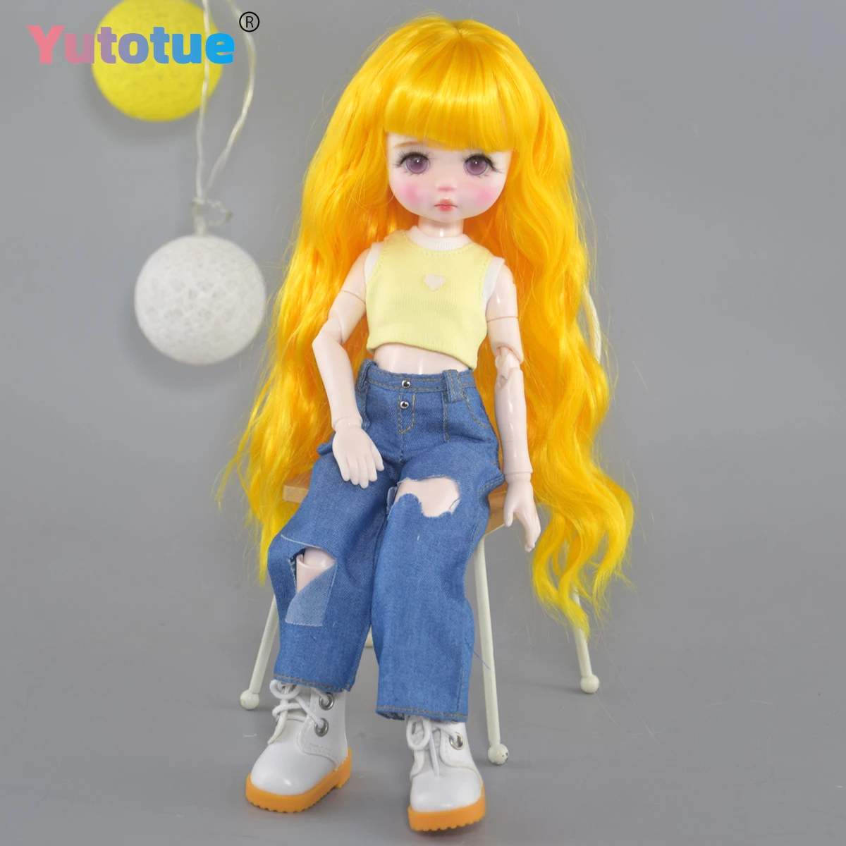 Yutotue boneca de menina fofa de 30cm de altura com cabelo encaracolado removível roupas da moda conjunto completo boneca bjd presente para crianças