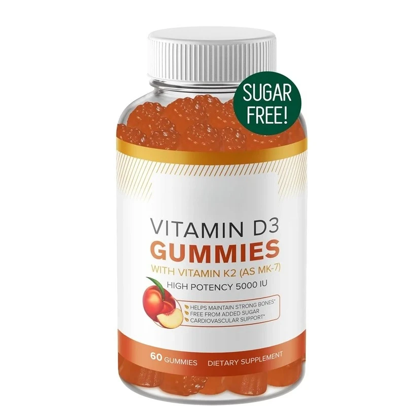 Gominolas de vitamina D3 K2 sin azúcar: utilizadas para huesos, inmunidad, corazón, emociones, sin gluten, sin OGM, sabor natural de melocotón