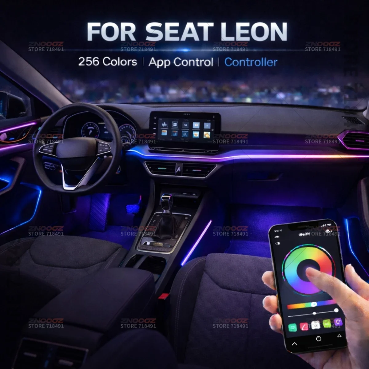 For SEAT Leon 22in1 RGB Car Interior Acrylic Car Ambient Lights RGB Hidden Acrylic Strip Decoration Atmosphere Accessories