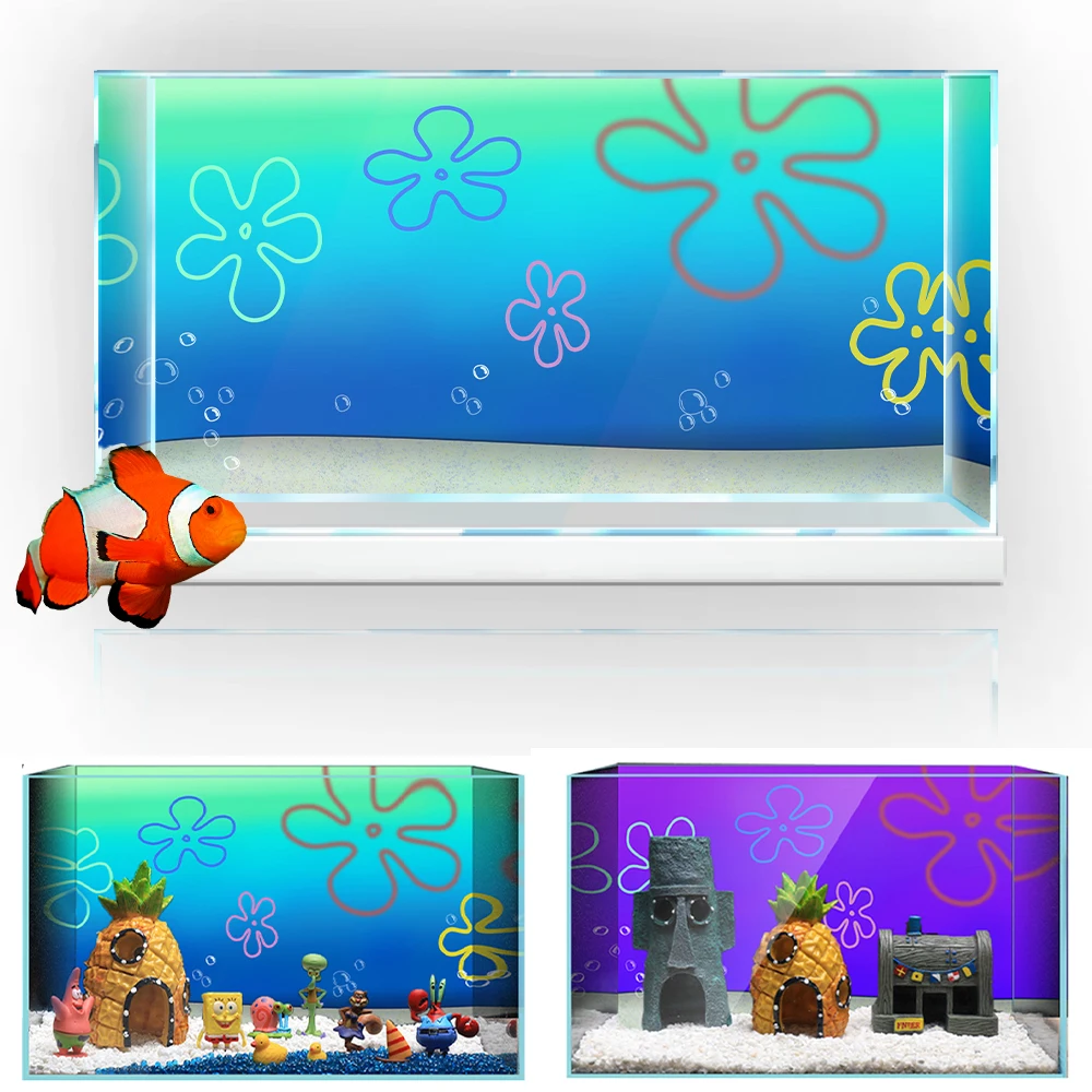 Cartoon bob Underwater Aquarium Background Sticker (24x16 in / 61x41cm) HD Printing Wallpaper Fish Tank Backdrop Decorations PVC