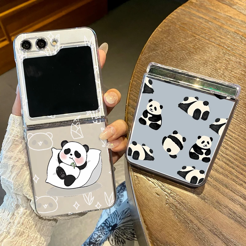 Cute Panda Pattern Case For Samsung Galaxy Z Flip7 FE Flip 8 7 6 5 4 3 Clear Hard Folding Phone Cover For Samsung Z Flip8 Flip6