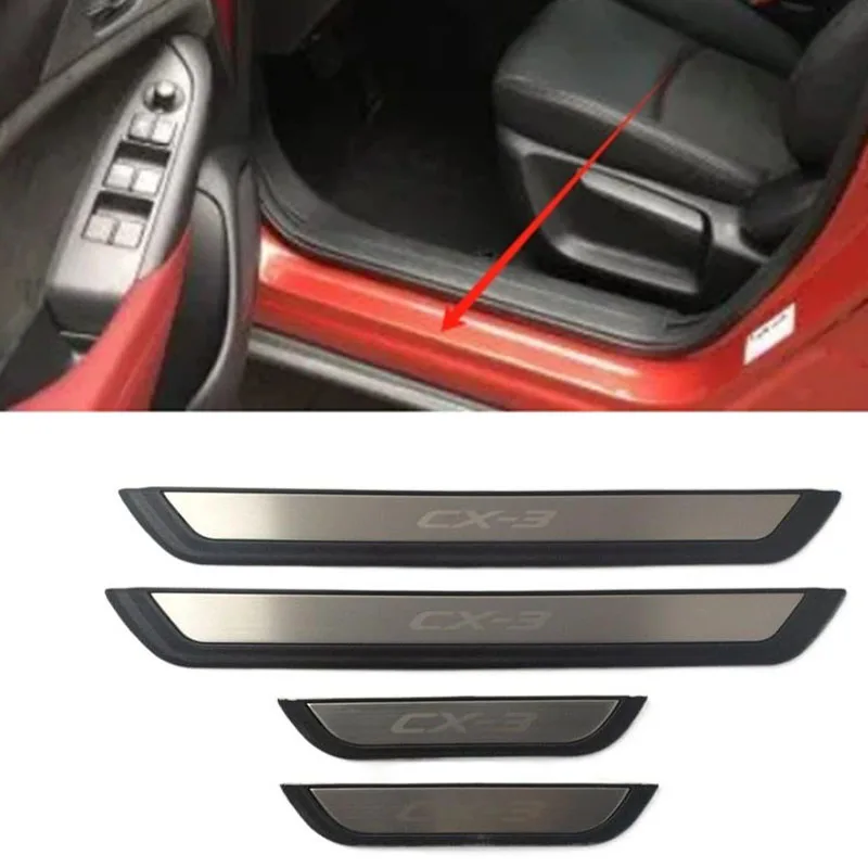 4PCS/SET ABS Stainless Steel For 2017-2022 Mazda CX-3 CX3 CX 3 Auto Door Sill Pedal Scuff Plate Decoration Cover Car Accessories