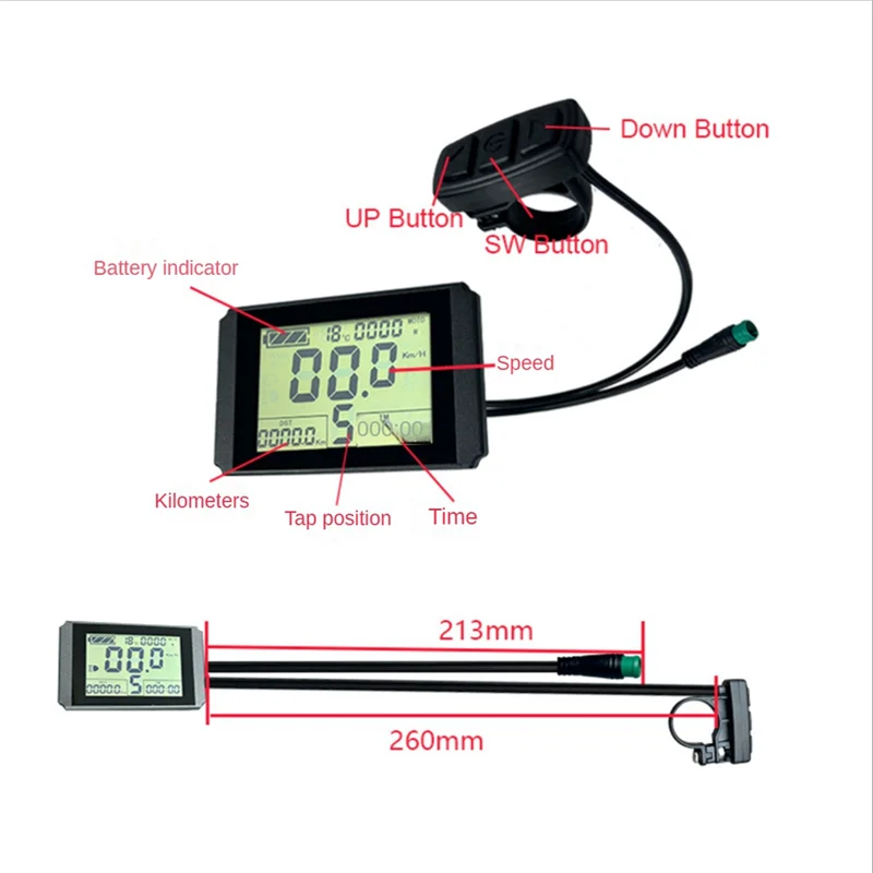 

CGDS-KT-LCD10H Display Ebike Meter With 5Pins 24V/36V/48V For KT Controller Kit Ebike Parts