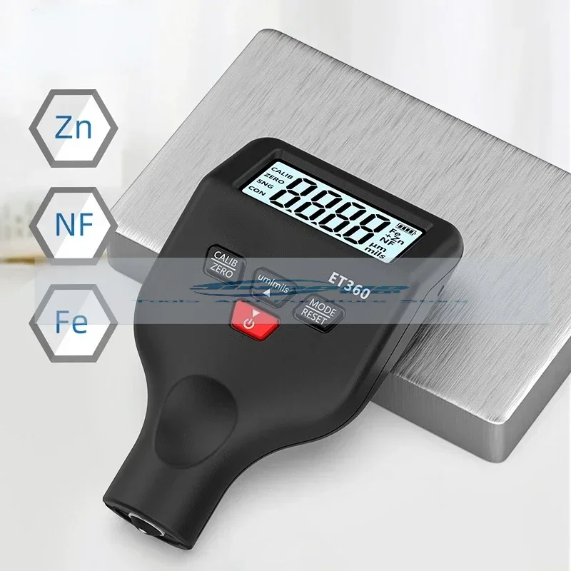 ET360 Mini Micron Level Paint Thickness Meter High Precision Car Paint Coating Thickness Gauge Fe/NFe Fe+ Zn Russian Manual