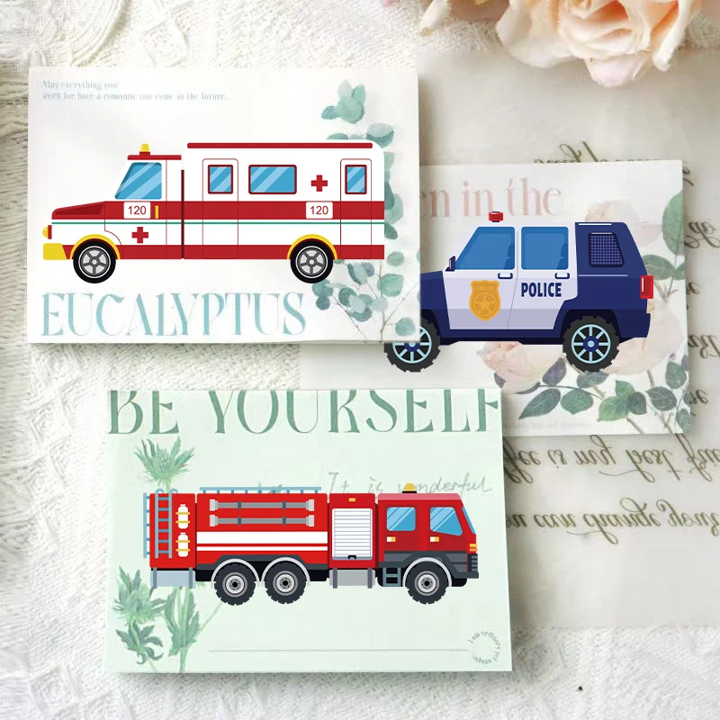 8/16/24Pcs Fire Truck Ambulance Puzzle Stickers Decoration DIY Decal Motorcycle Excavator Various Vehicle Combinations