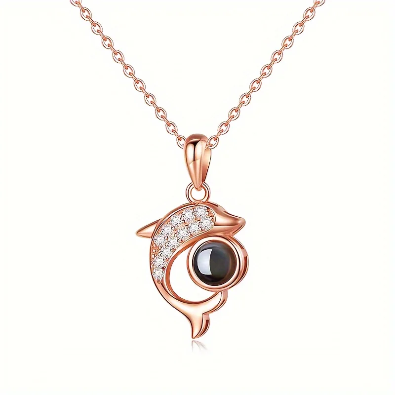 カスタムカラー写真投影ネックレスかわいいイルカペンダントステンレス鋼チェーンジュエリー女性の誕生日ギフト