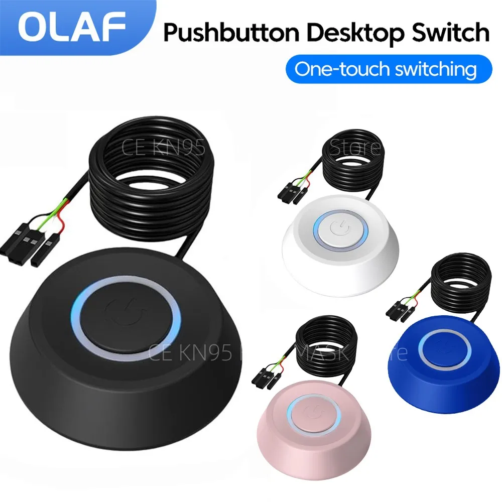 Pushbutton Computer Desktop Power Switch PC Button LED Light PC Motherboard External Start Power On/Off Button Extension Cable