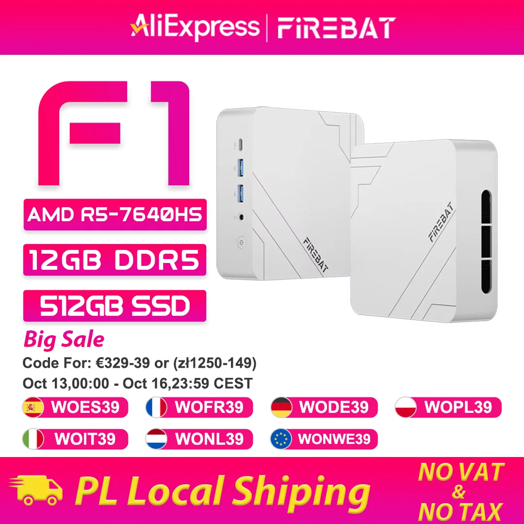 Firebat Mini-PC F1 AMD Ryzen 5 7640HS 12GB DDR5 512GB SSD Windows 11 Pro Wi-Fi 6 USB4.0 Gaming-Desktop-Mini-Computer