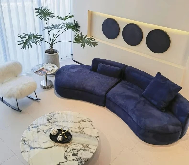 #￥Italian Designer Curved Velvet Sofa Light Luxury Minimalist Piaf Large Corner Tufted Two Seat Living Room Hotel Workshop