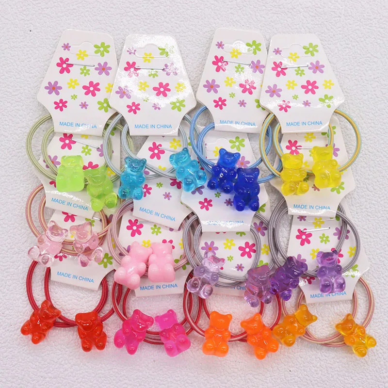 2Pcs Teddy Bear Hair Accessories Children Rubber Bands Scrunchies Elastic Hair Bands Girls Headband Decorations Ties Shiny Color