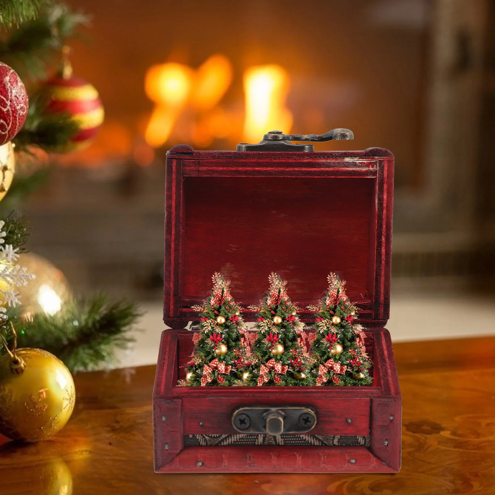 الرجعية صندوق حلوى خشبي خمر الخشب الصغيرة الصدر عيد الميلاد يعامل حفلة لصالح التخزين المنظم صندوق خشبي صناديق حلوى عيد الميلاد #3