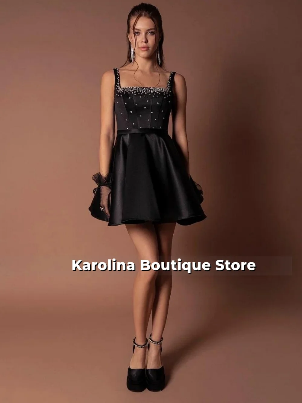 

Little Black Dress Silver Bead Dubai Short Evening Dress 2025 Wedding Gown Pearls Prom Dress فساتين سهرة Formal Gown Customized